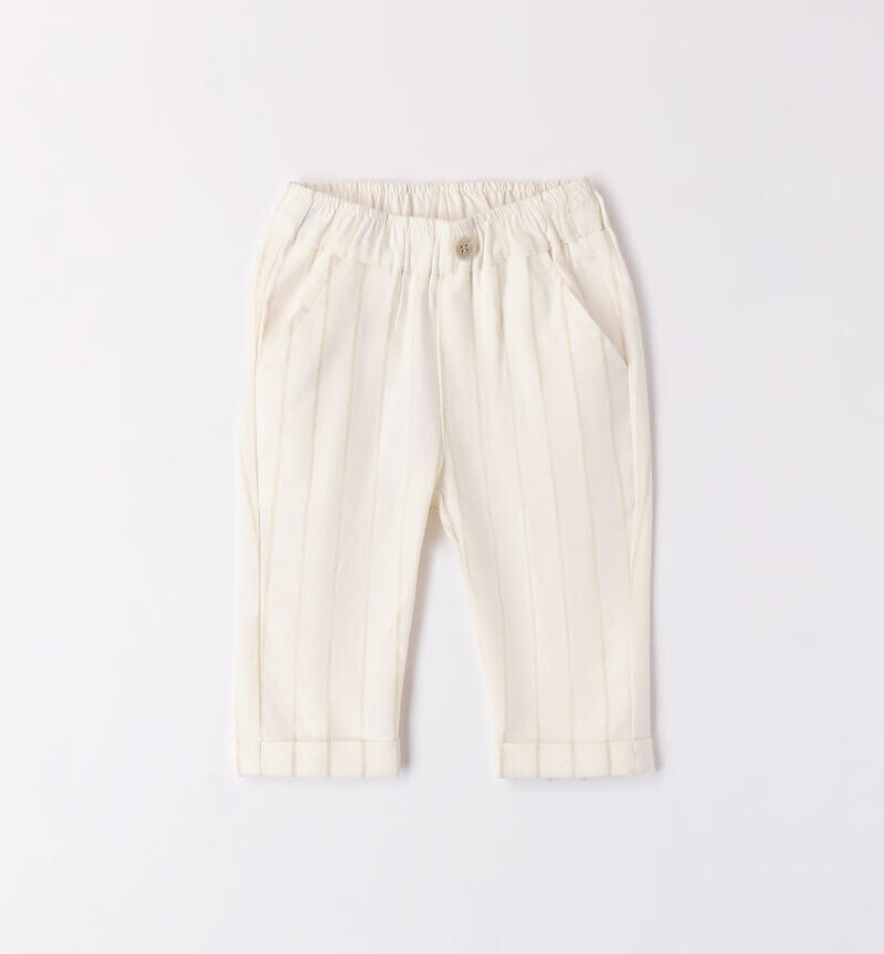 Minibanda pantalone Lino righe Panna neonato