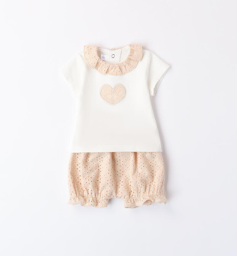 Minibanda completo Cuore San Gallo Beige neonata