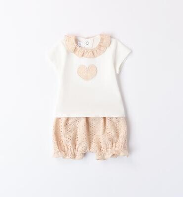 Minibanda completo Cuore San Gallo Beige neonata