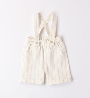 Minibanda pantalone bretelle Lino righe Panna neonato