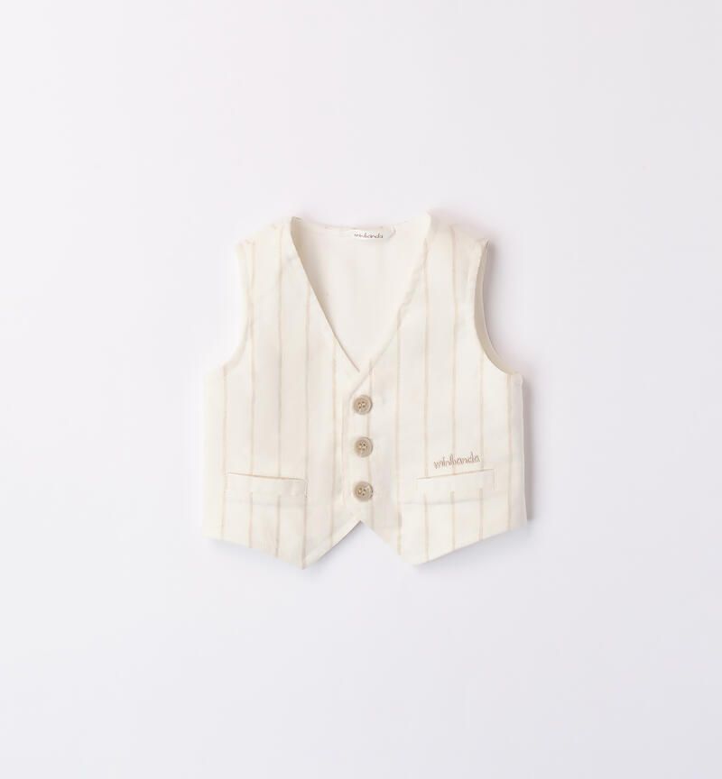 Minibanda Gilet Lino righe Panna neonato