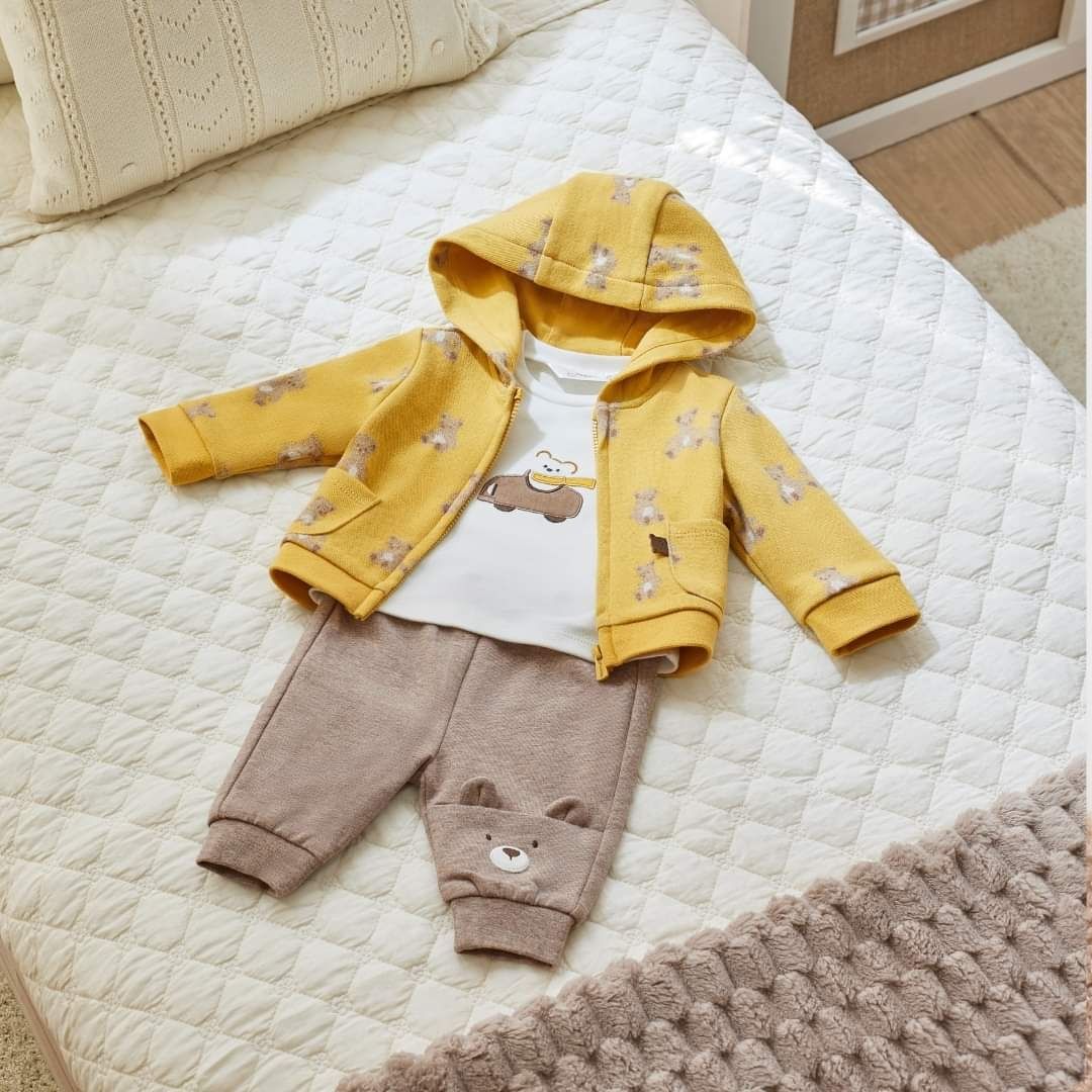 Mayoral completo 3 pezzi tuta Zip Orsetto Giallo neonato