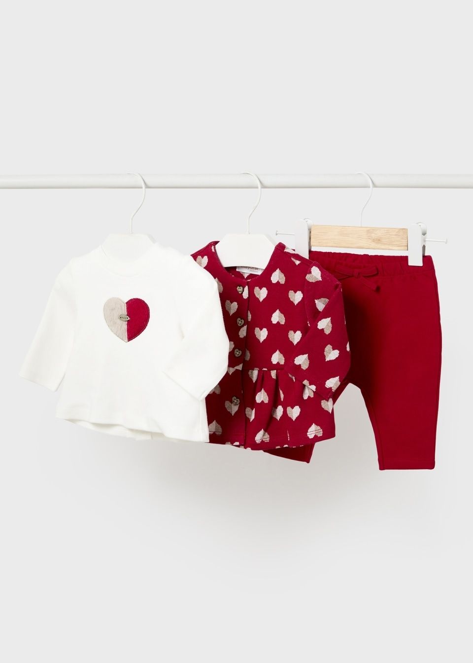 Mayoral completo 3 pezzi Cuori Rosso neonata