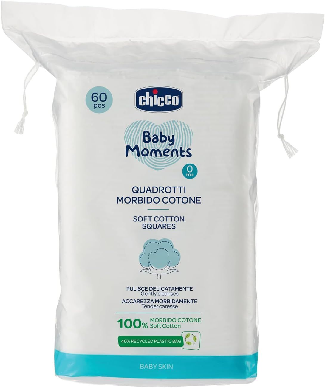 Chicco quadrotti Baby Moments morbido cotone, 60Pz