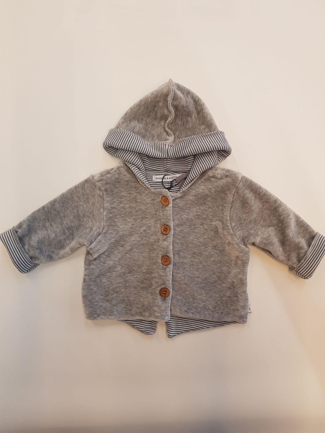 Bamboo cardigan con cappuccio Grey Melange neonato