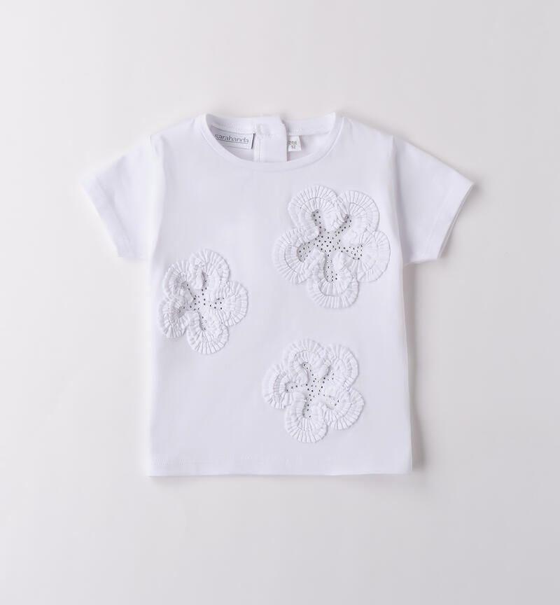 Sarabanda maglia fiori Strass bianco bambina