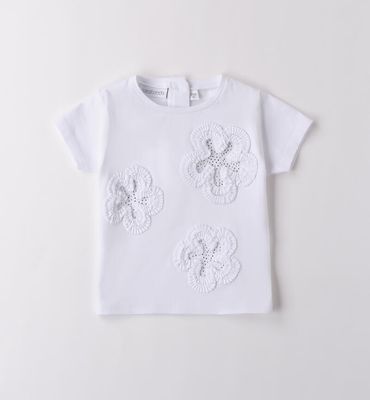 Sarabanda maglia fiori Strass bianco bambina