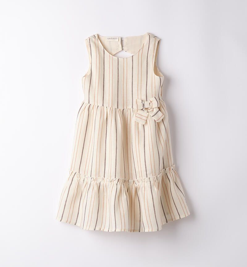 Sarabanda vestito lino righe Ecrù bambina