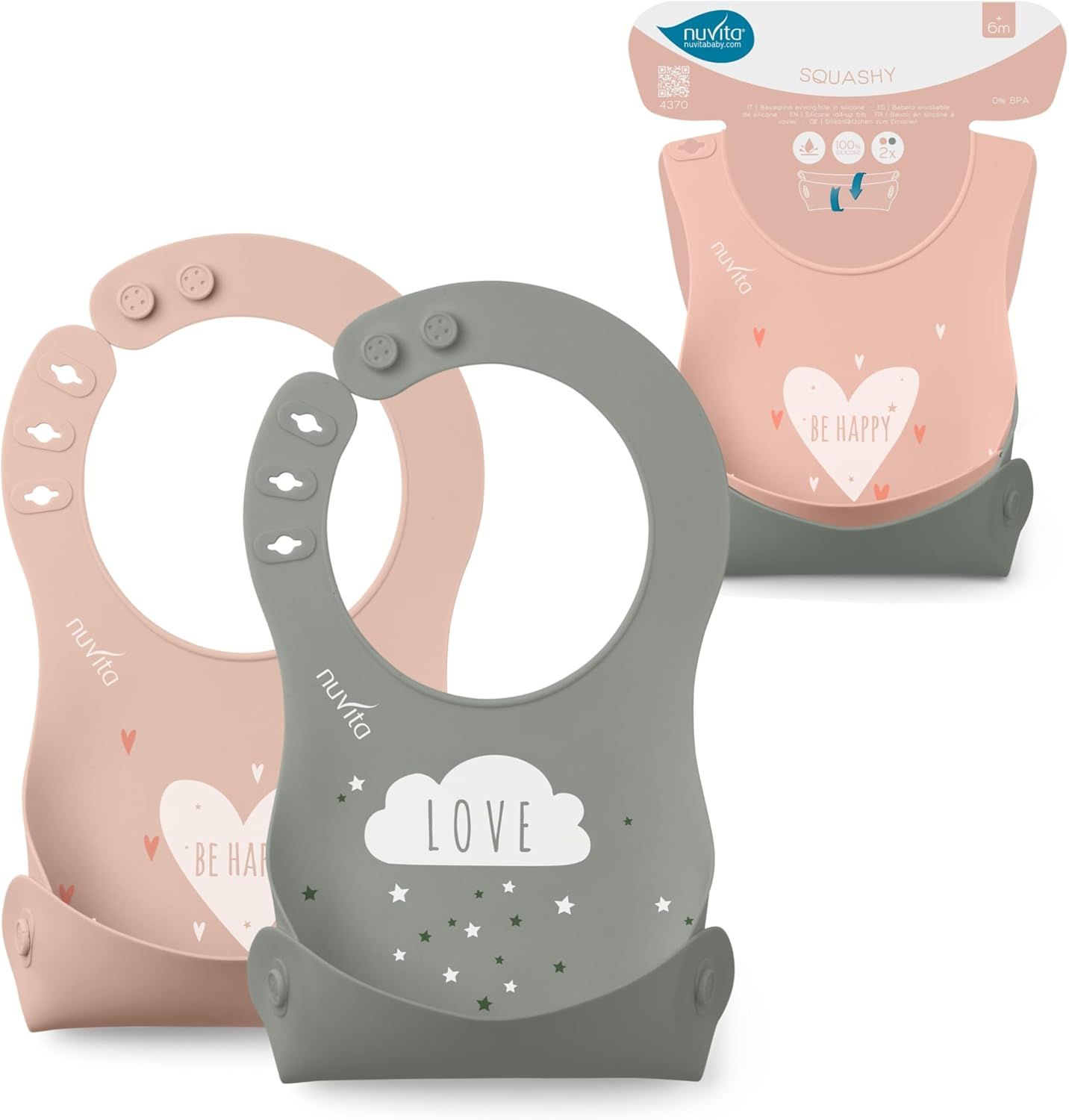 Nuvita bavaglini in silicone arrotolabili Rosa Grigio, 2 pz
