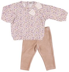 EMC completo felpa Fiori e leggings velluto Beige neonata