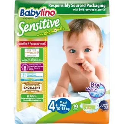 Babylino Pannolini Maxi Plus Tg.4+ da 10 a 15 Kg, 19 Pz