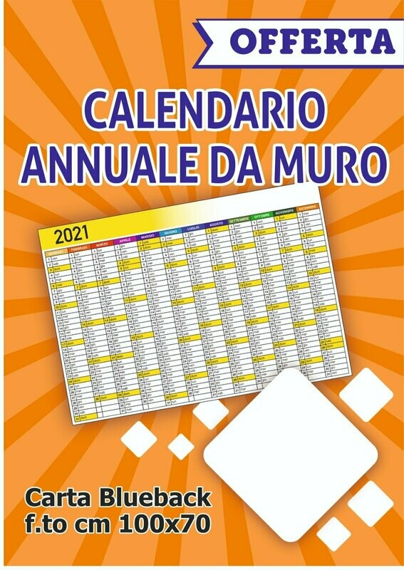 n. 4 calendario 2021 annuale da muro in carta cm 100X70 n. 4 calendario 2021 annuale da muro in carta cm 100X70