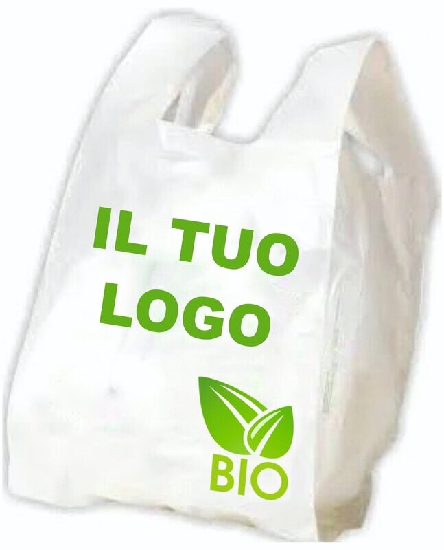 Kg 100 buste di plastica biodegradabili a norma per supermercati o manico a canottiera stampa 1 colore fronte e retro cm 36 x 42 + soffietto ( peso stimato )