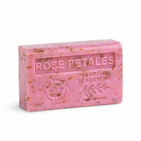 SAVON PARFUME EXFOLIANT ENRICHI AU BEURRE DE KARITE BIO 125G - ROSE PETALES