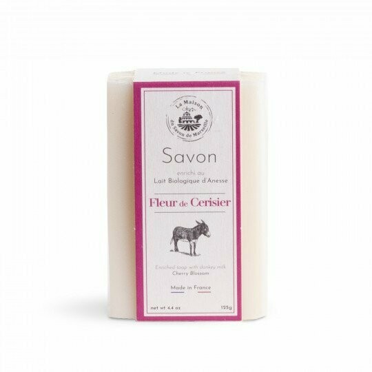 SAVON SAPONIFIE A CHAUD AU LAIT D'ANESSE BIO ENRICHI A AUX EXTRAITS DE FLEURS DE CERISIER 125G