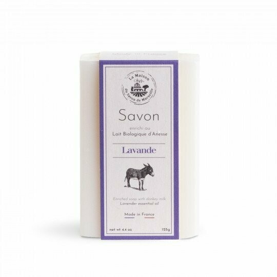 SAVON SAPONIFIE A CHAUD AU LAIT D'ANESSE BIO ENRICHI AUX HUILES ESSENTIELLES DE LAVANDE 125G