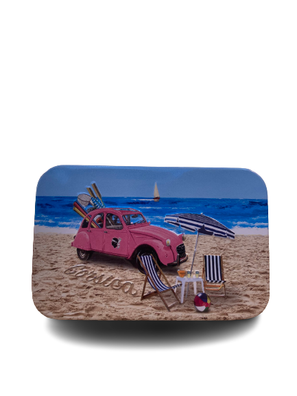 BOITE METAL -"VOITURE SUR UNE PLAGE DE CORSE"