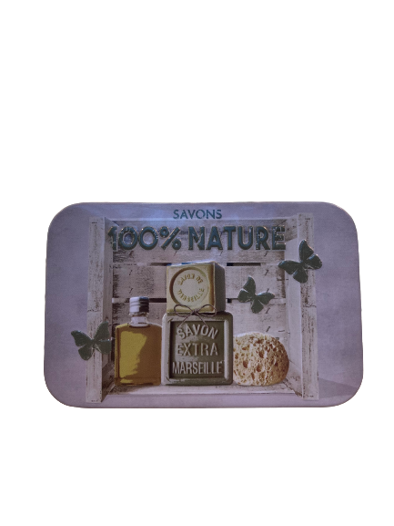BOITE METAL -"SAVONS DE MARSEILLE A L'HUILE D'OLIVE"