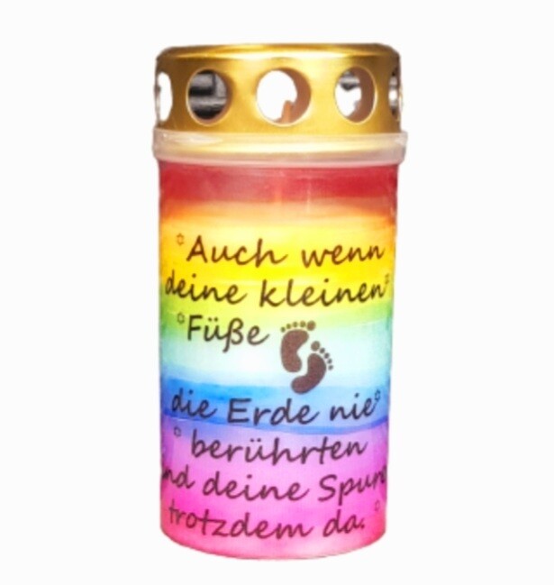 Regenbogengrabkerze mit Wunschtext SCHWARZ *22*