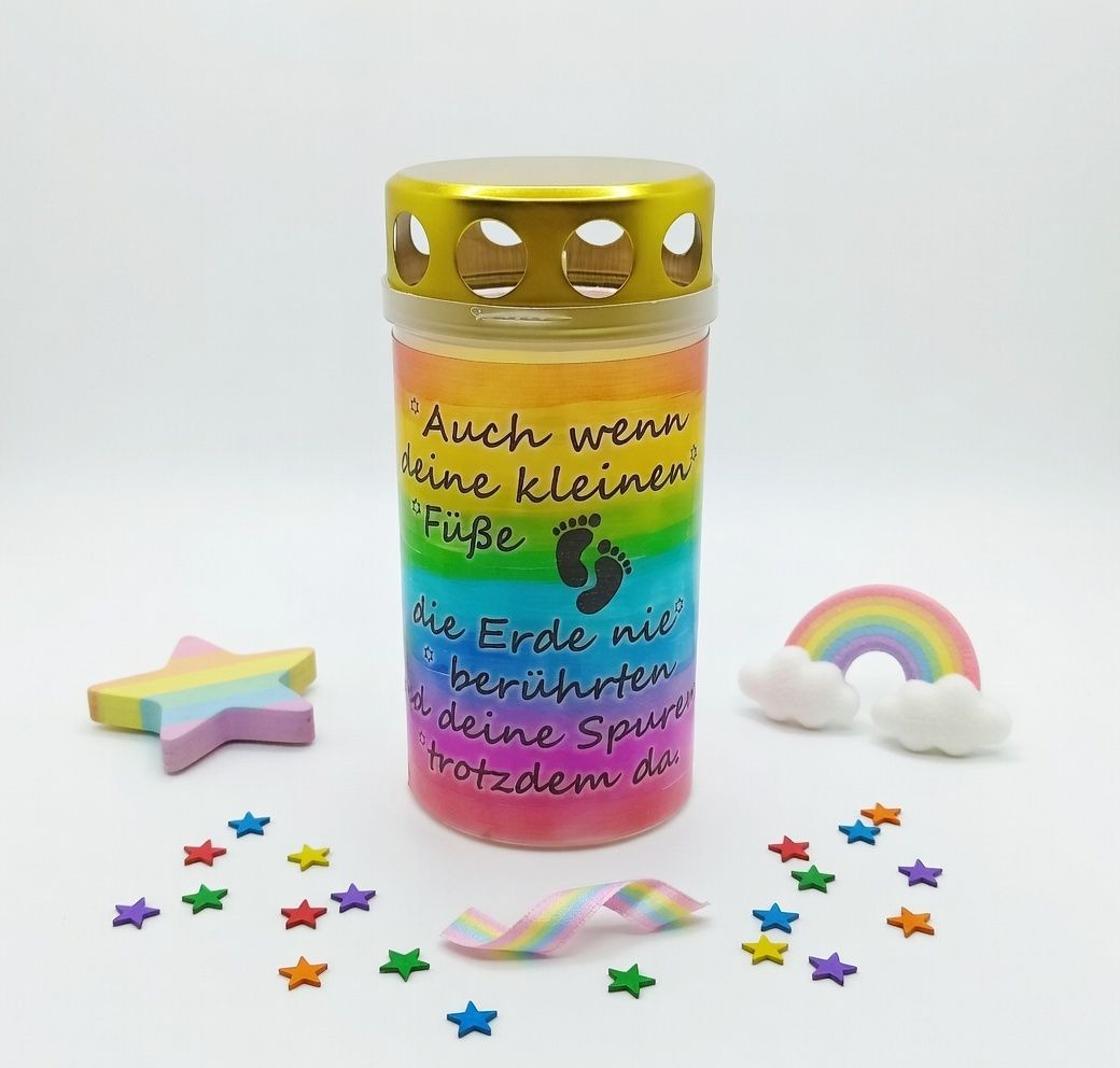 Regenbogengrabkerze mit Wunschtext SCHWARZ *22*