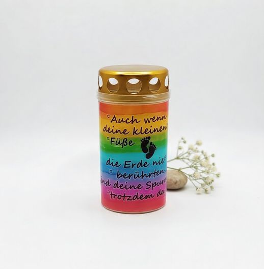 Regenbogengrabkerze mit Wunschtext SCHWARZ *22*