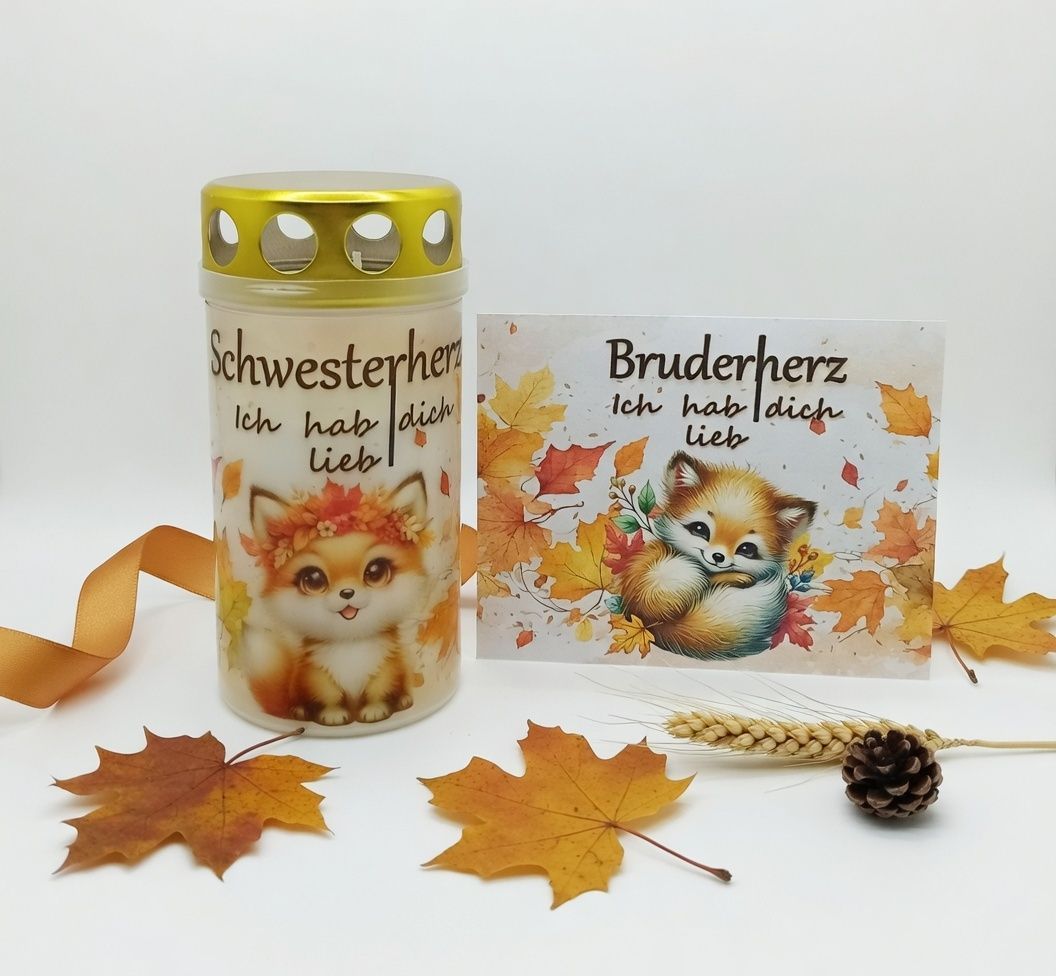 Grabkerze BRUDERherz SCHWESTERherz *H7*