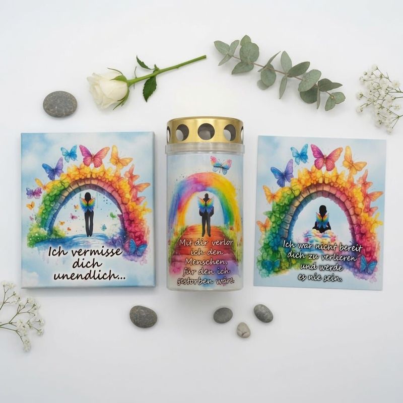 Grabkerze REGENBOGEN Schmetterling  *76*