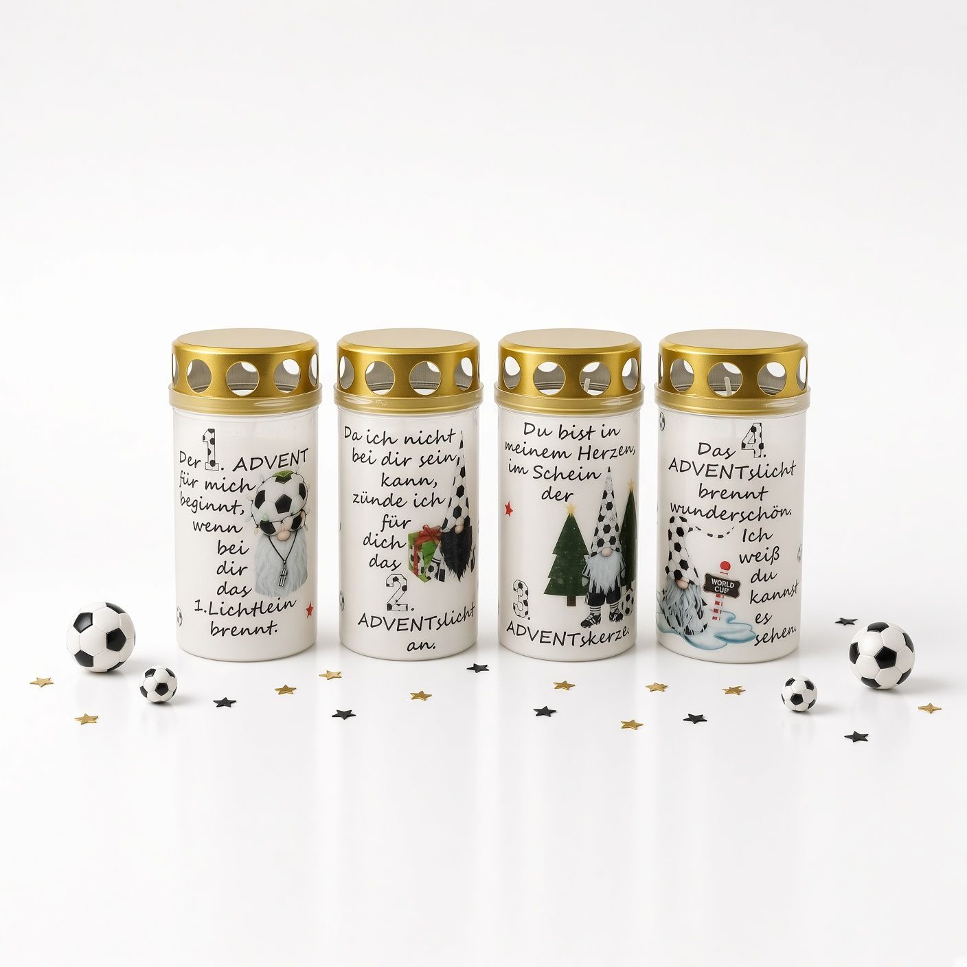 4er-Set Advent-Grabkerzen für Fußballfans *W24* 4er-Set Advent-Grabkerzen für Fußballfans *W24*