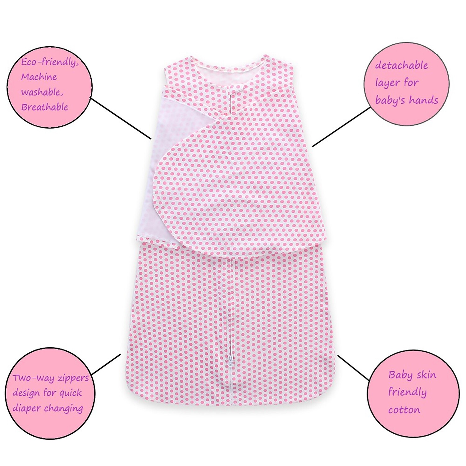 Westly Baby Sleep Sacks 0-6 Months, Baby Girl Pink Swaddle Sleeping Bag, 2 Pack, Wearable Blanket 100% Cotton…