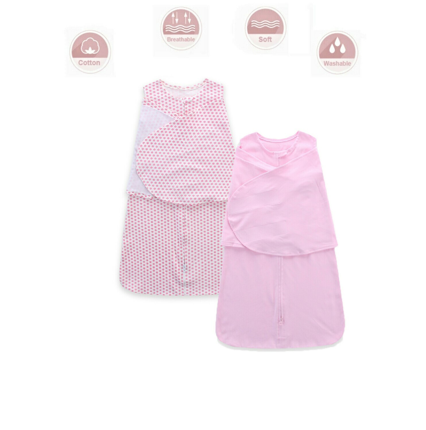 Westly Baby Sleep Sacks 0-6 Months, Baby Girl Pink Swaddle Sleeping Bag, 2 Pack, Wearable Blanket 100% Cotton…