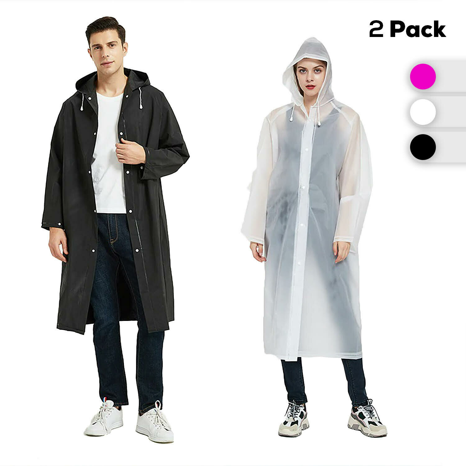 Rain Ponchos for Adults ( 2 Pack) Women men Reusable Portable EVA Material One Size Fits All