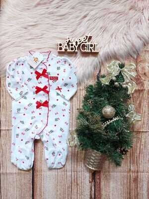 Monito Little Me, blanco con lacitos rojos,  9m