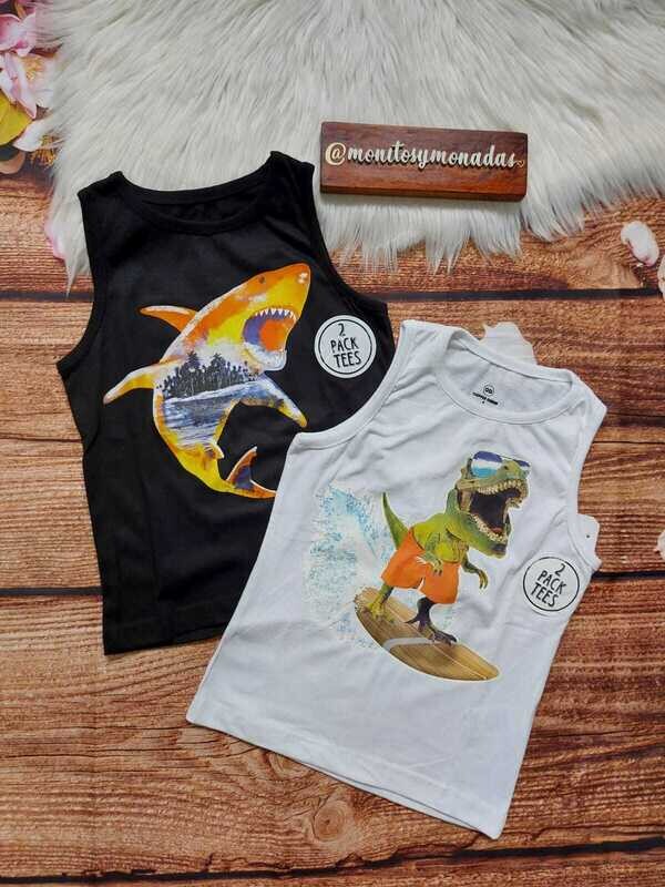 Pack 2 camisetas bbds, Dinosaurio y tiburón, 6 años