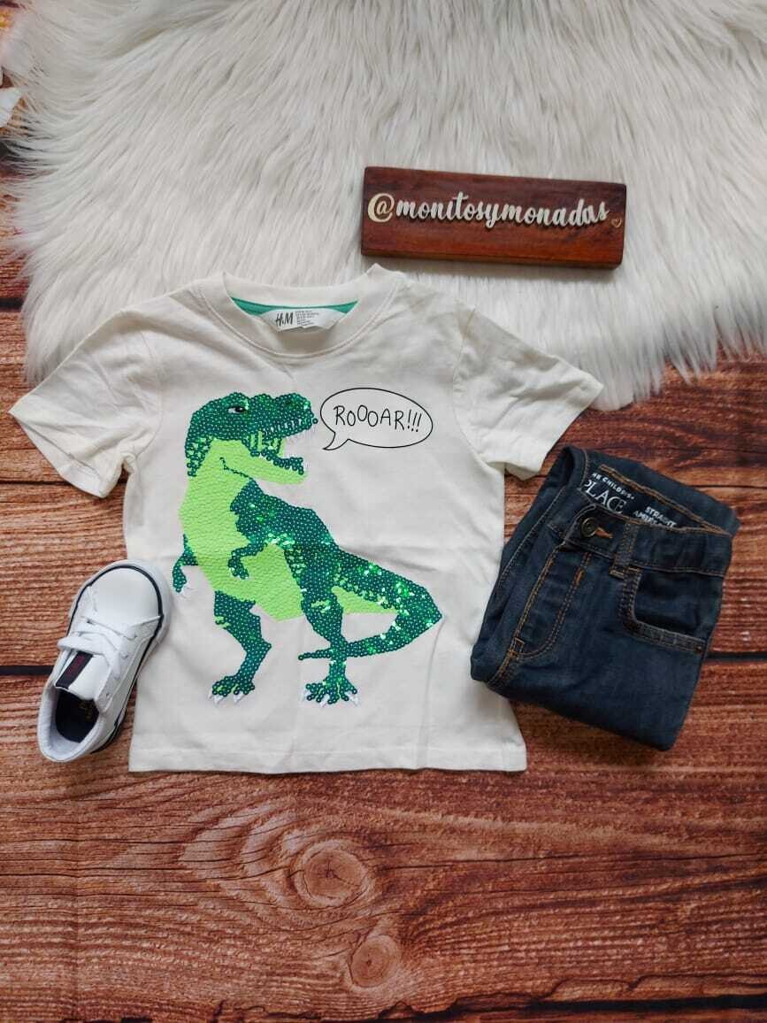 Camiseta blanca de dinosaurio H&M, 3T