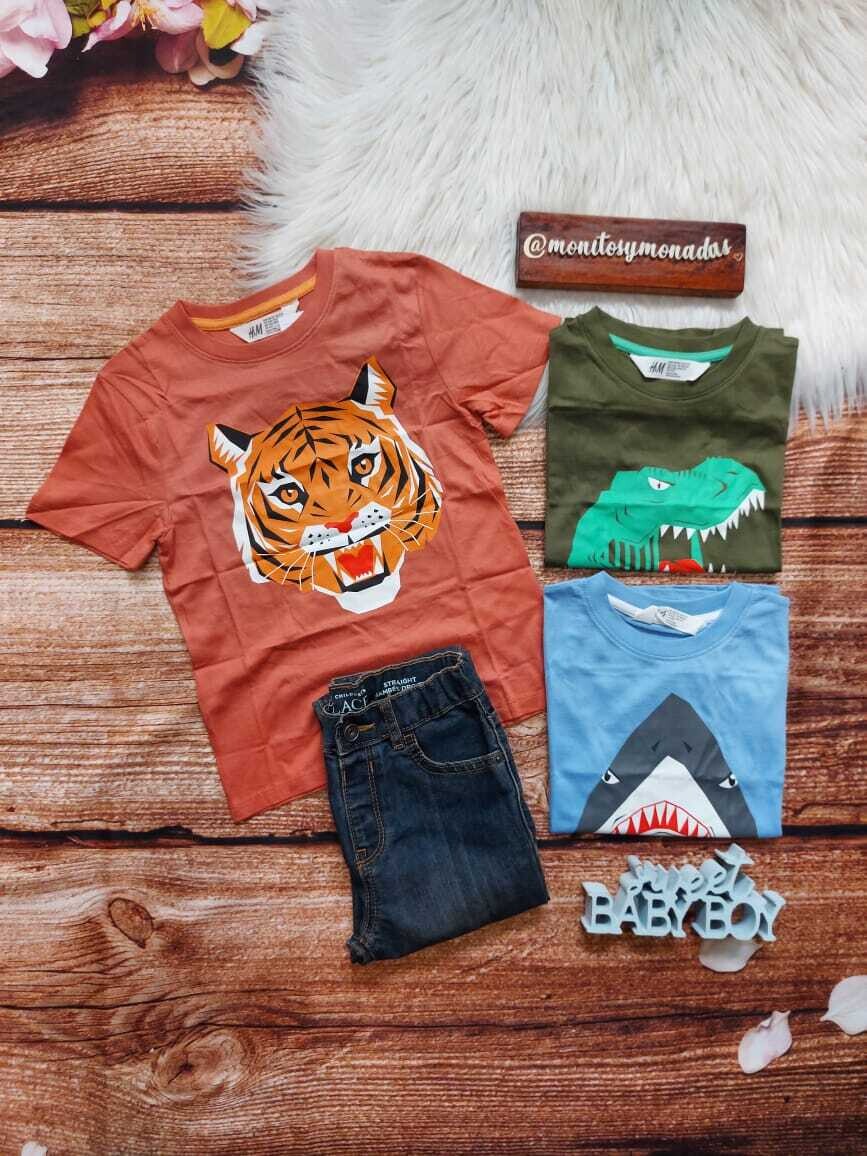 Pack 3 camisetas de animales salvajes, H&M, 5/6T