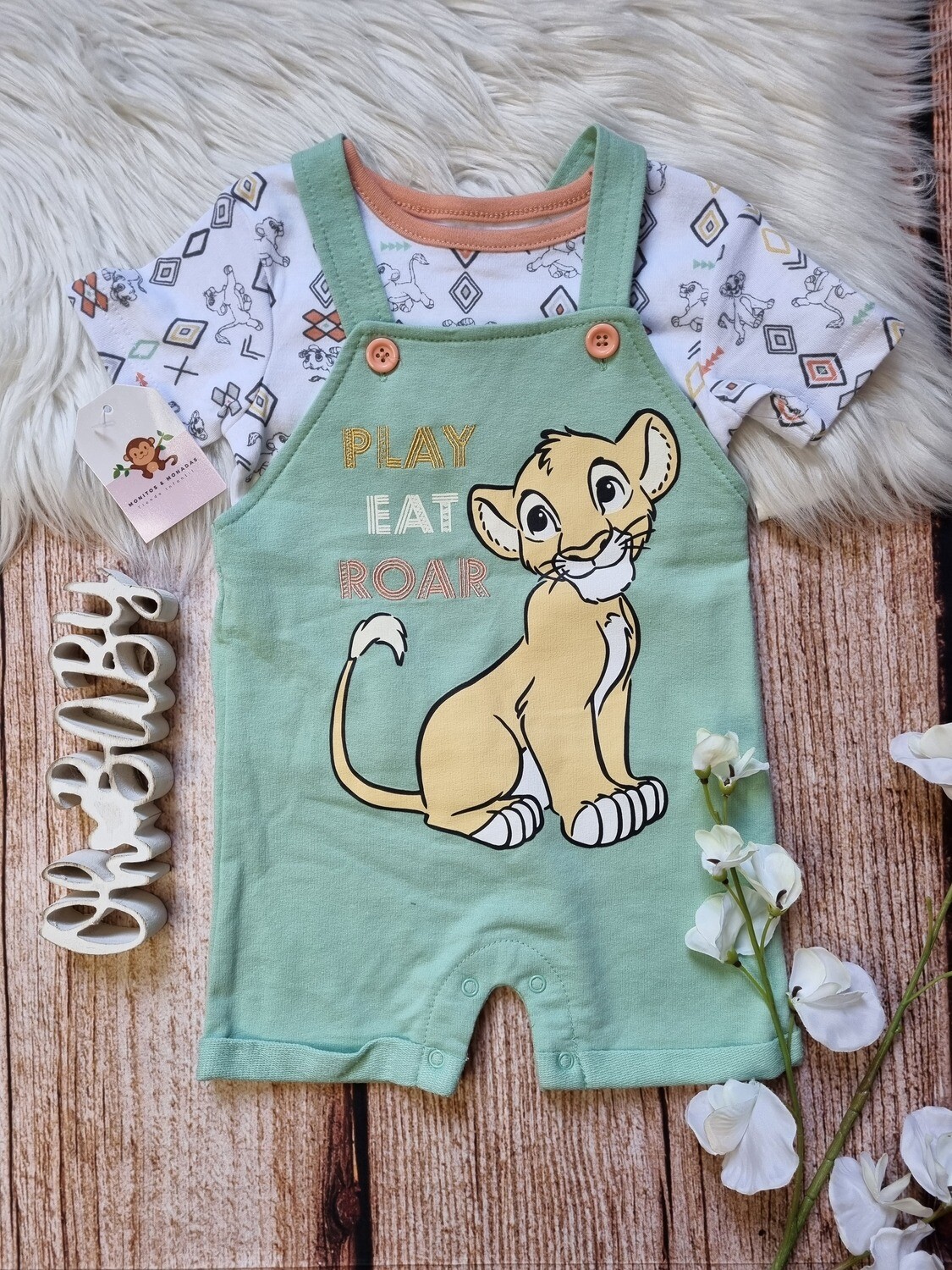 Set 2 piezas Disney Baby, Romper + camiseta Rey León, 3 a 6m y 6 a 9m