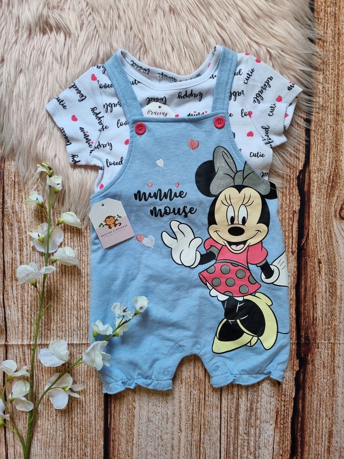 Overall celeste Minnie Mouse + camiseta, 18 meses
