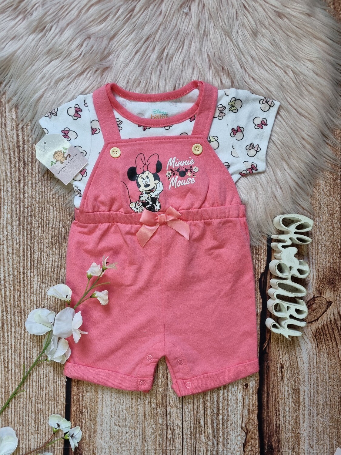 Overall rosado + camiseta Minnie Mouse, 12 meses