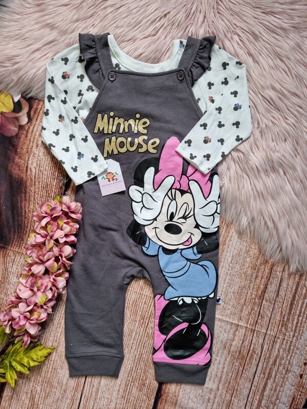 Overall gris Minnie Mouse + busito, 2T