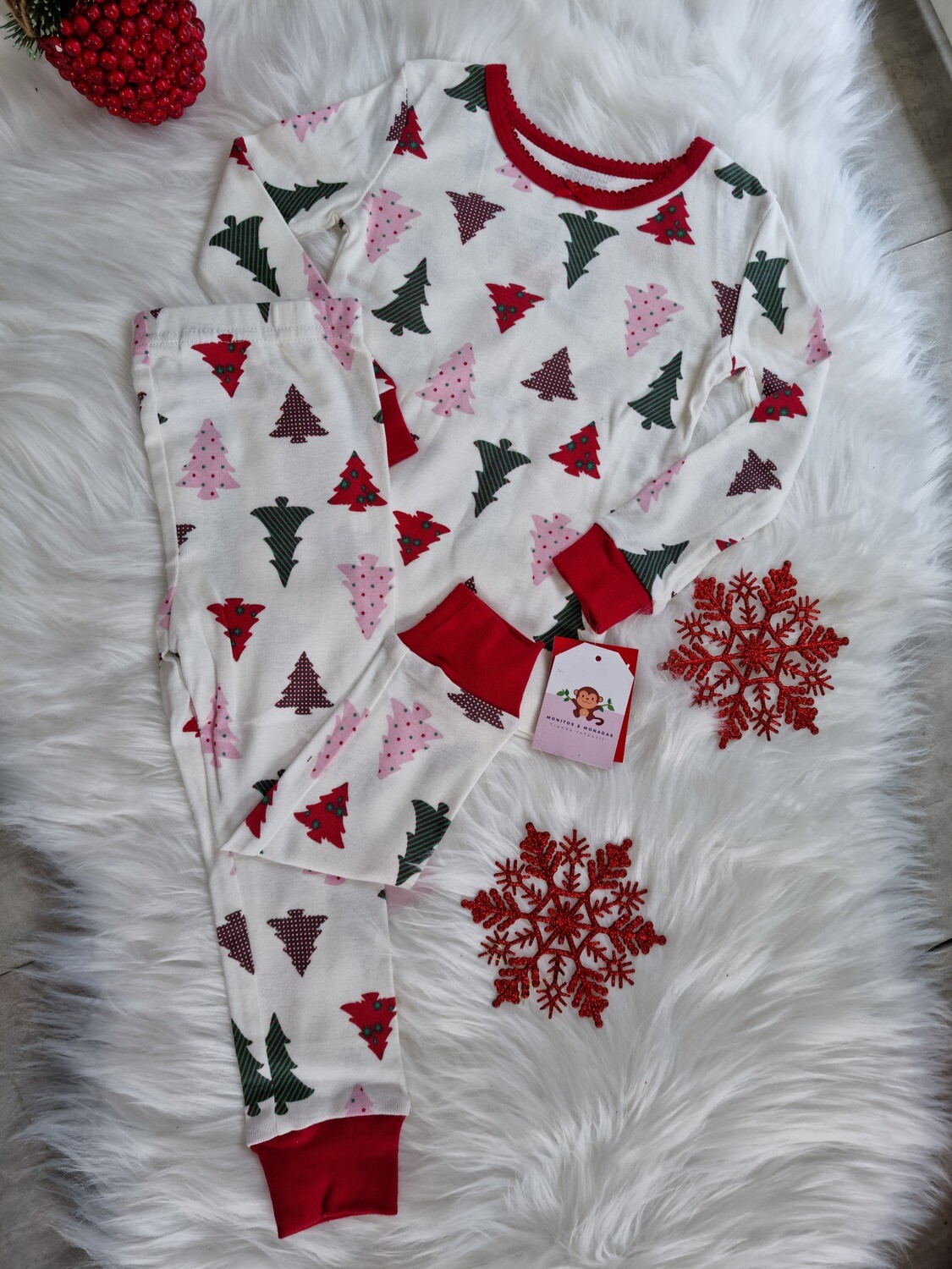 Pijama navideña, busito de pinos + pantalón, 1/2T y 3/4T