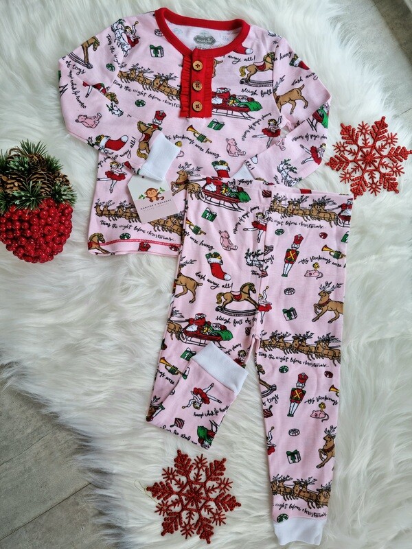 Pijama navideña, busito rosa + pantalón, 9 a 12 meses