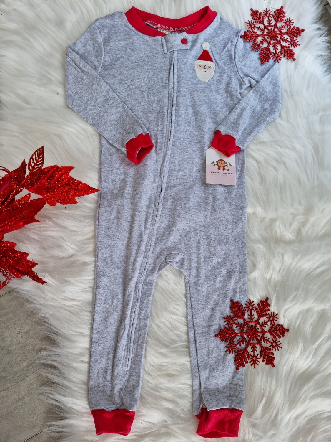 Pijama navideña, gris y rojo papá Noel, Rabbit & Bear, 18 meses