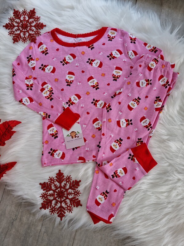 Pijama navideña rosa papá noel, busito + pantalón, 24m