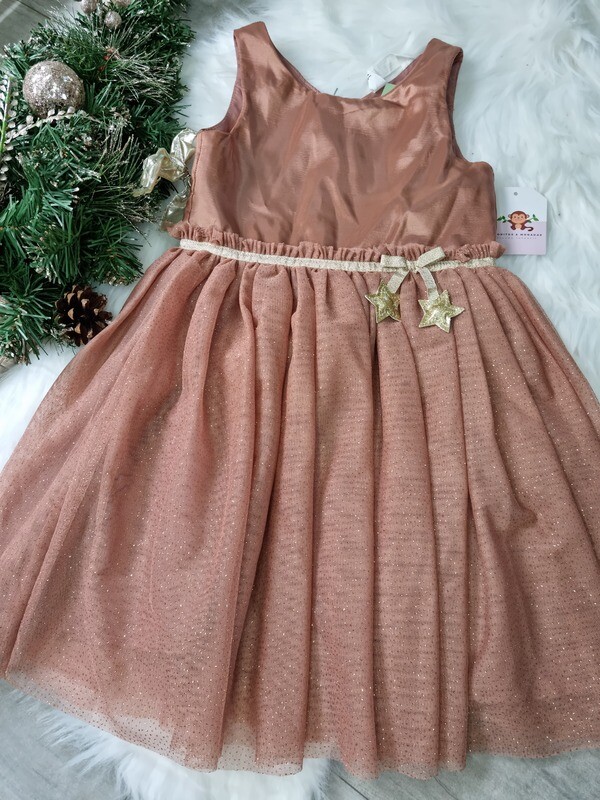Vestido H&M, color cobre con brillos, 5t y 10t