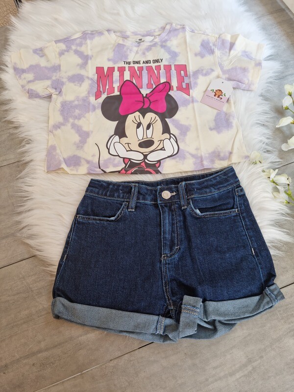 Camiseta Tie Dye lila Minnie Mouse + Short jean, 6/7T