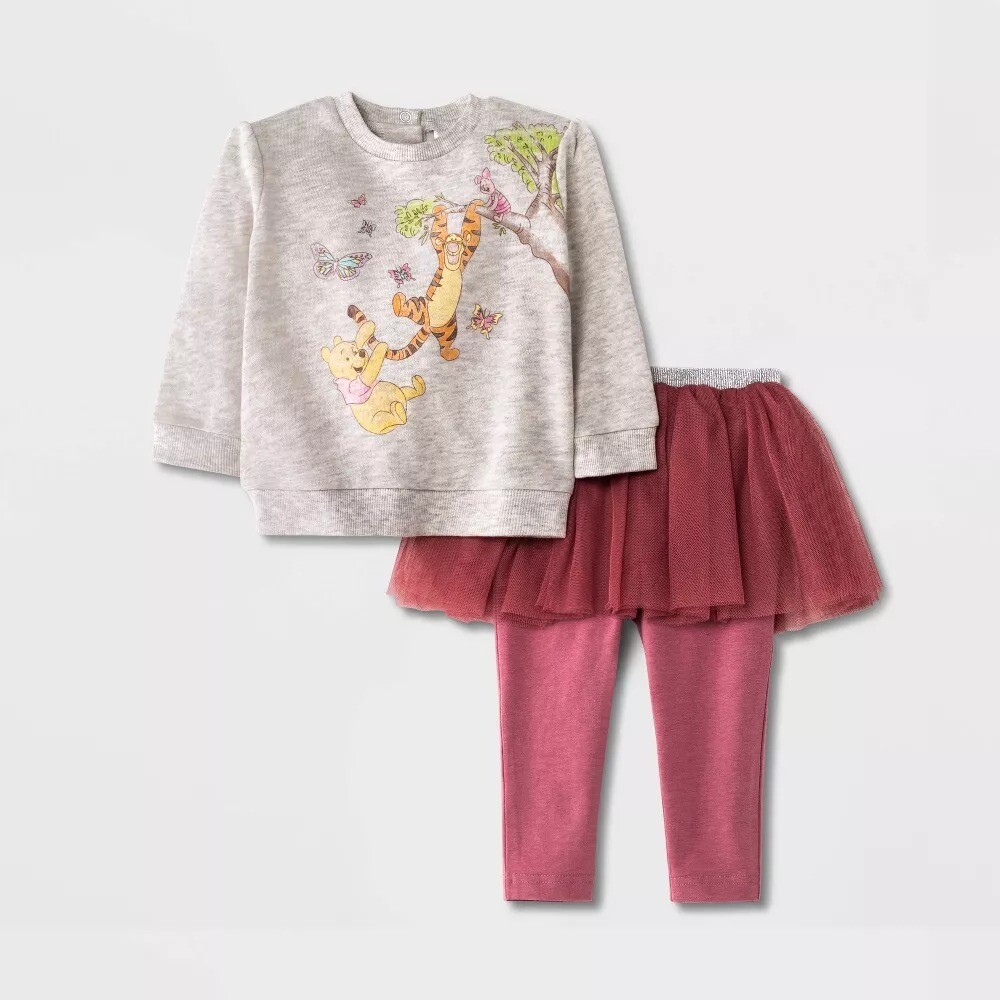 Set 2 piezas Disney, busito gris Winnie the Pooh + leggins con tutú rosa, 12 meses