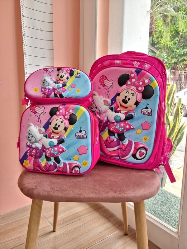 Pack 3 piezas, maleta + cartuchera + lonchera, Minnie Mouse