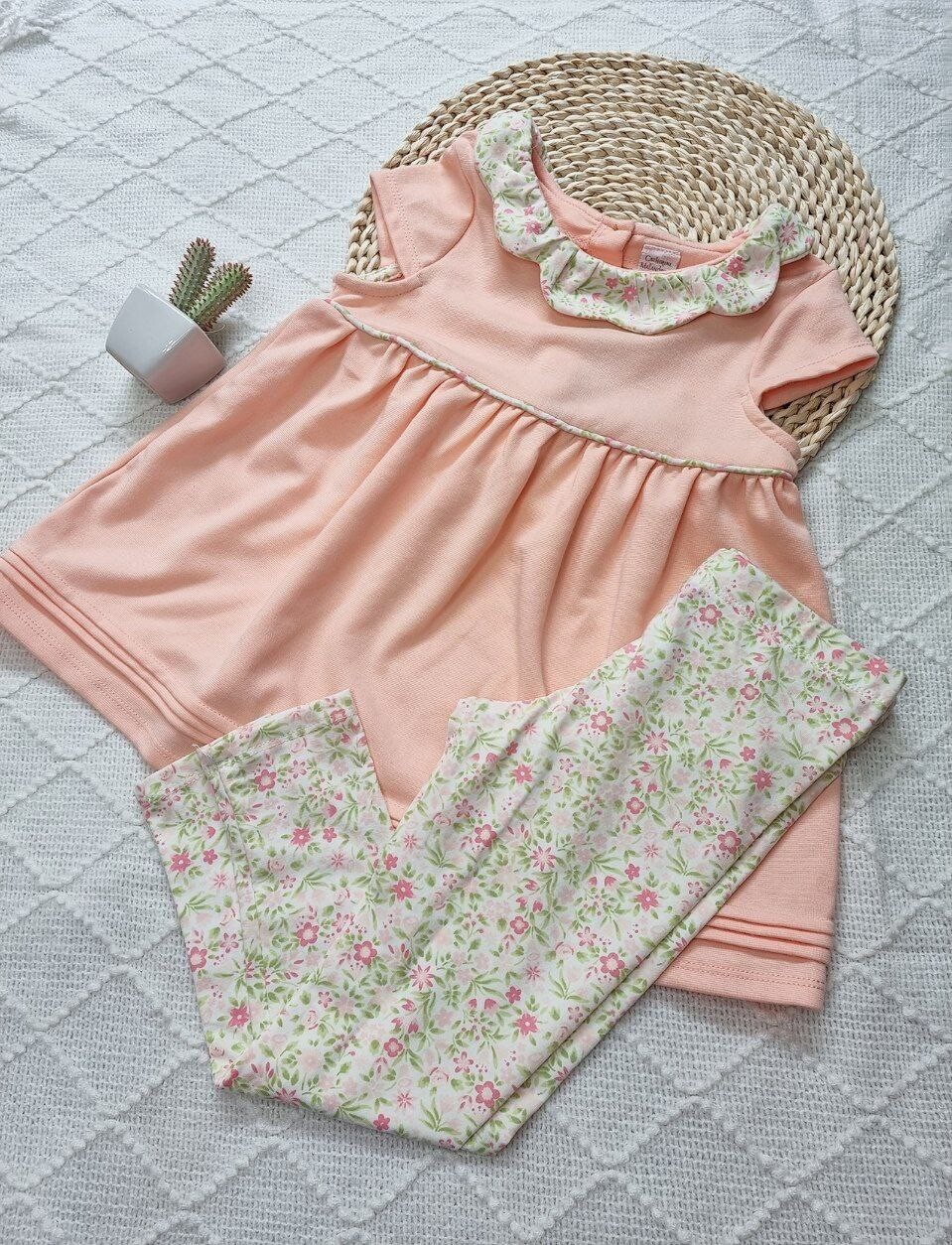Set 2 piezas, blusa coral + leggins flores, 5 años