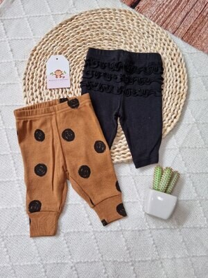 Pack 2 leggins, negro y café de lunares, Rn