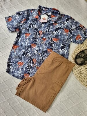 Set camiseta azul tigres + short café, 7 años